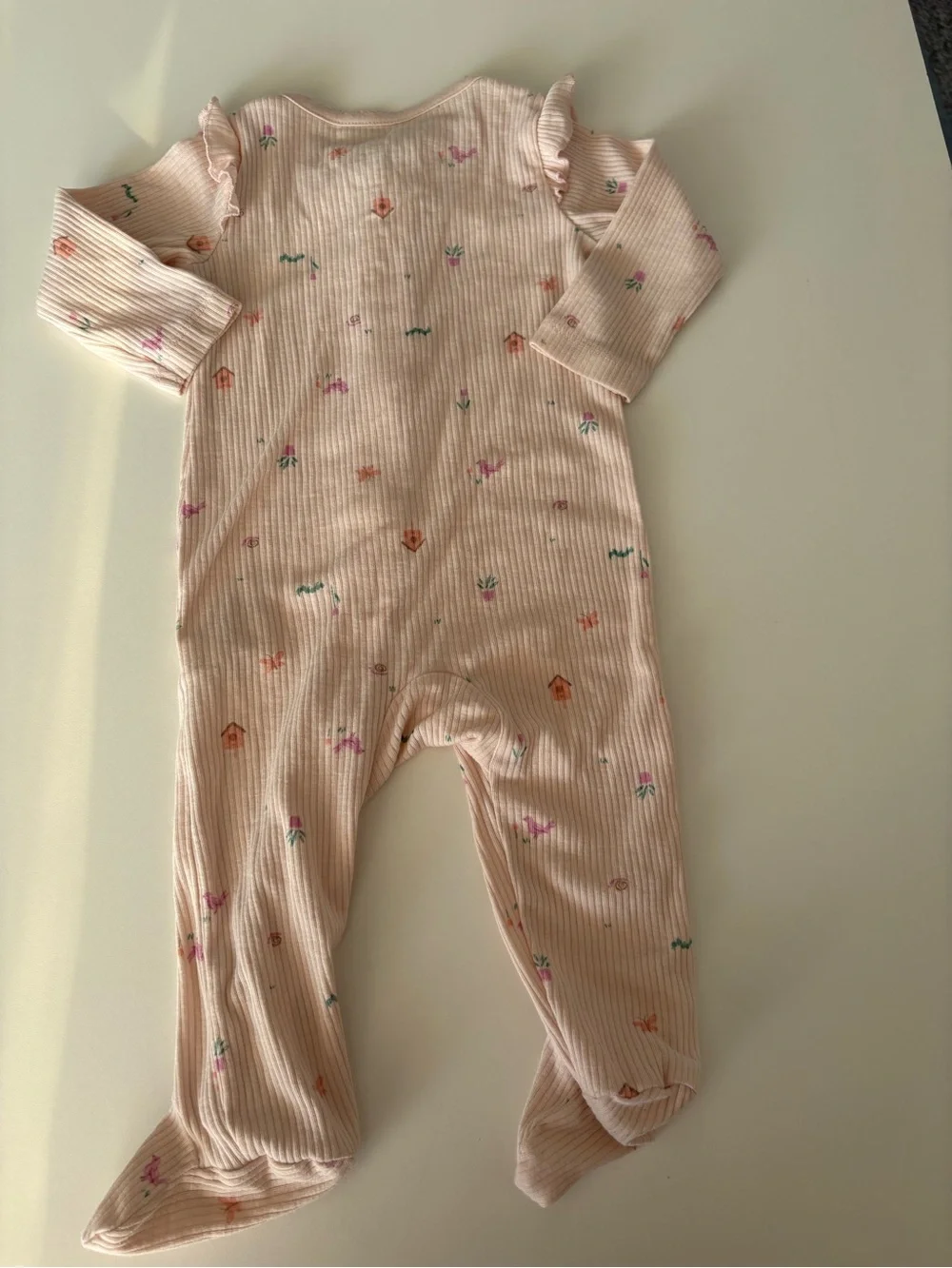 Carter's baby Light Pink Ribbed Floral Baby Footed One-Piece 9 months